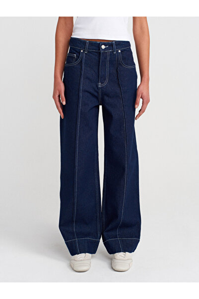 Dilvin 71808 Kontrast Dikişli Kısa Denim Pantolon-Lacivert