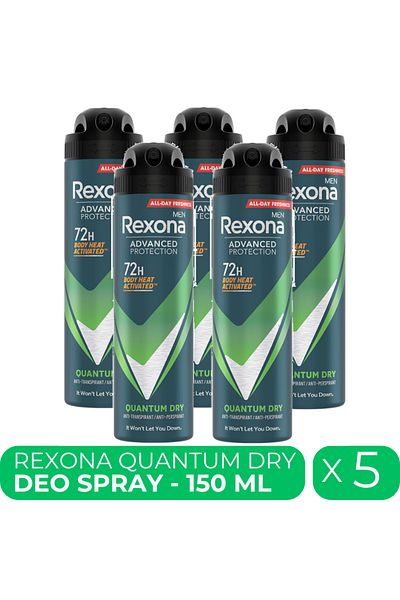 Rexona Men Quantum Dry, deodorant spray for men, 5 pcs x 150 ml