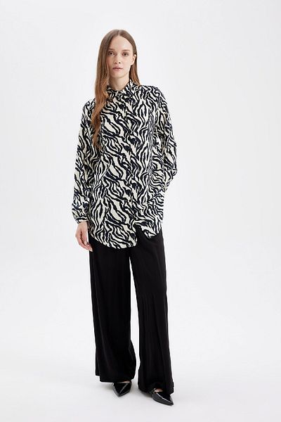 DeFacto Viscose Zebra Print Long Sleeve Regular Fit Tunic Shirt - D4070Ax24Au