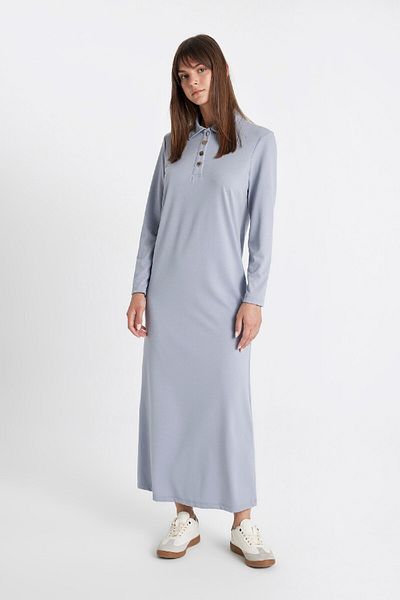 DeFacto Polo Neck Basic Maxi Φόρεμα - με κουμπιά επάνω, μακρύ μανίκι, κανονική εφαρμογή D1404ax24au