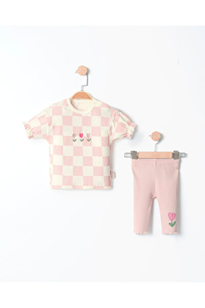 çojuxs طقم أطفال مزدوج مطرز بزهرة التوليب مربع الشكل