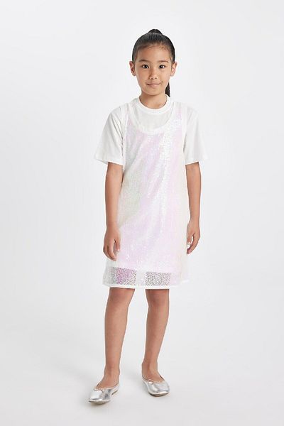 DeFacto 2-teiliges Set für Mädchen, kurzärmeliges T-Shirt-Hosenträgerkleid D3963a824hs