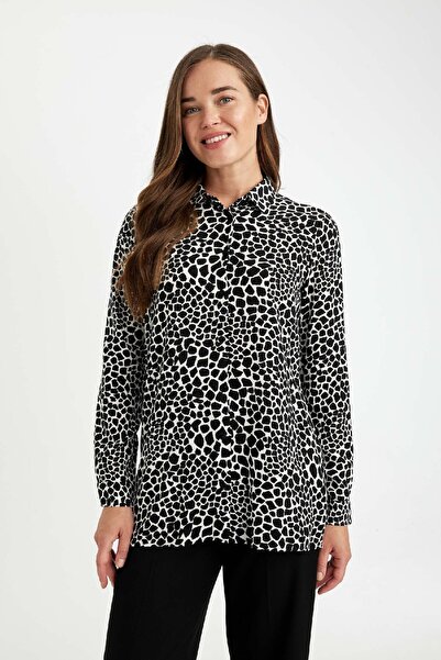 DeFacto Loose Fit Gömlek Yaka Desenli Uzun Kollu Gömlek Tunik T0609az24au