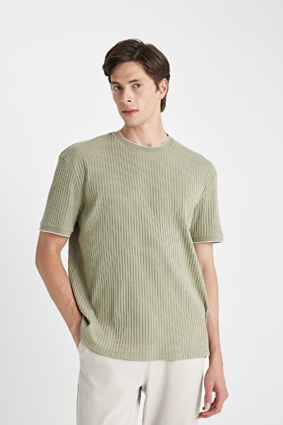 DeFacto Ribbed Short Sleeve Crew Neck T-Shirt - D3972ax24sm