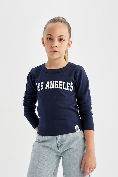 DeFacto Bordás camisole hosszú ujjú iskolai póló lányoknak - nyakú, betűkkel nyomtatott C7466a824au