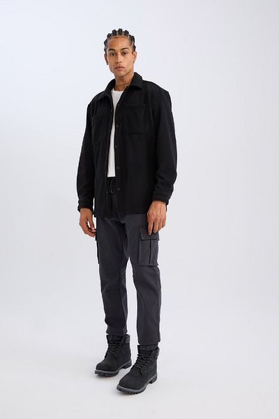 DeFacto Μακρυμάνικο μαύρο πουκάμισο Relax Fit Fleece A4782ax24wn