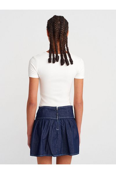 Dilvin 80577 Anvelop Mini Denim Skirt-Navy Blue