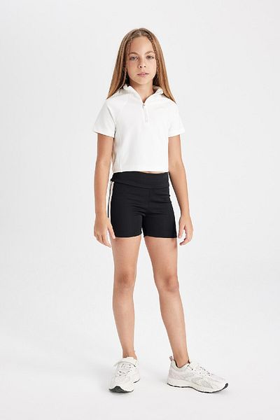 DeFacto Girl's Relax Fit Stand Collar Zippered Short Sleeve T-Shirt D3634A824Sm