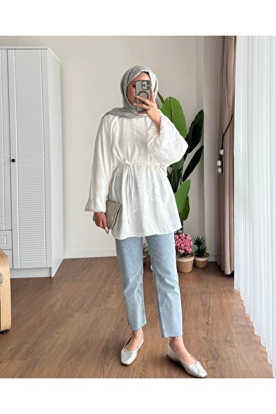 MOONSC Γυναικείο πουκάμισο με μανίκια μπαλόνι και δεσίματο στη μέση