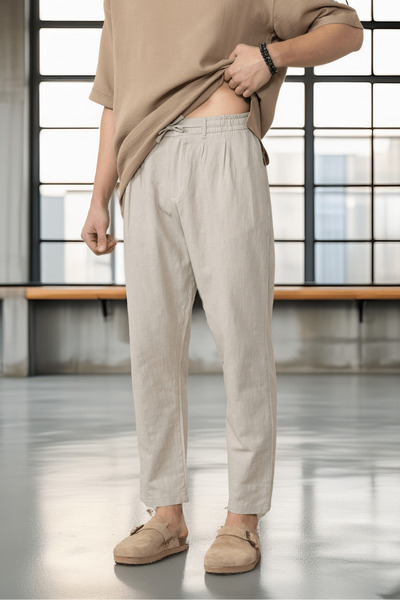 Valiberta Cotton Flamingo Comfortable Fit Straight Leg Jogger Men's Trousers - Beige