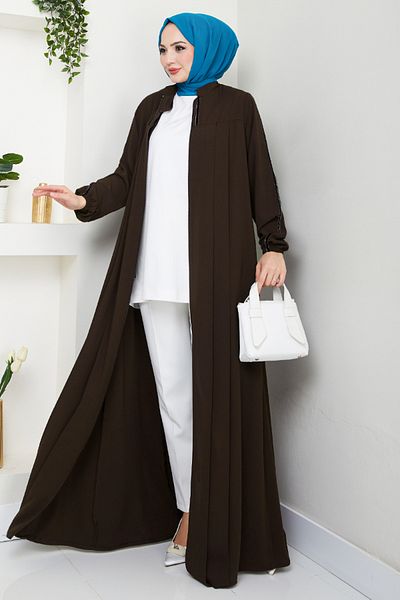 ModaMerve Stripe Detailed Hijab Ferace 1007Esl1097-M Brown