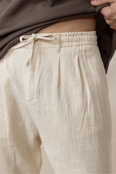 Valiberta Cotton Flared Straight Leg Jogger Men's Trousers - Ecru
