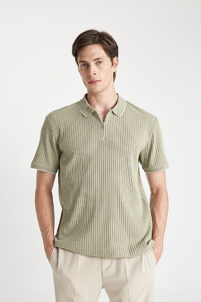 DeFacto Short Sleeve Slim Fit Polo T-Shirt - Zipped D3948AX24SM