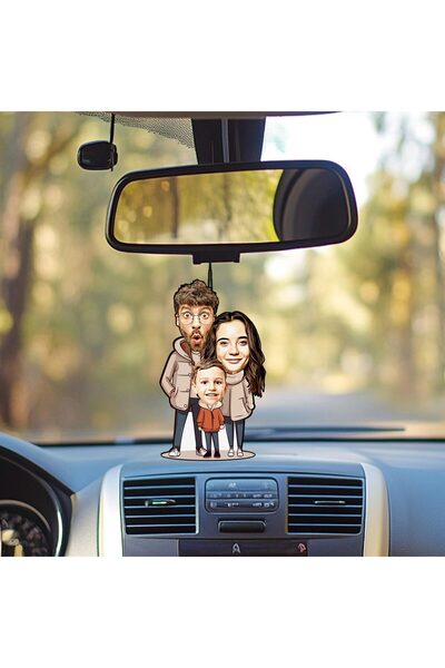 EJOYA Kişiye Özel Fotoğraflı Güzel Ailem Karikatür Araba Dikiz Ayna Süsü 114950