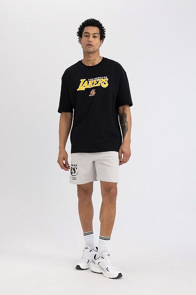 DeFacto Fit Nba Los Angeles Lakers Boxy Fit Crew Neck Short Sleeve T-Shirt T7062Az24Sm