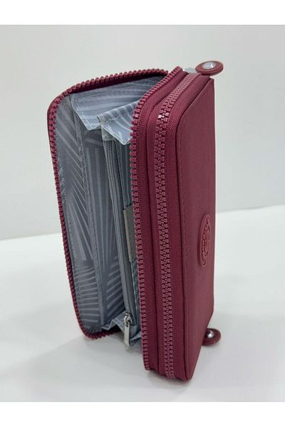 Sanmorris Portofel de damă Crinkle Model Roșu Claret cu 2 compartimente, cu fermoar metalic și compartiment pentru monede