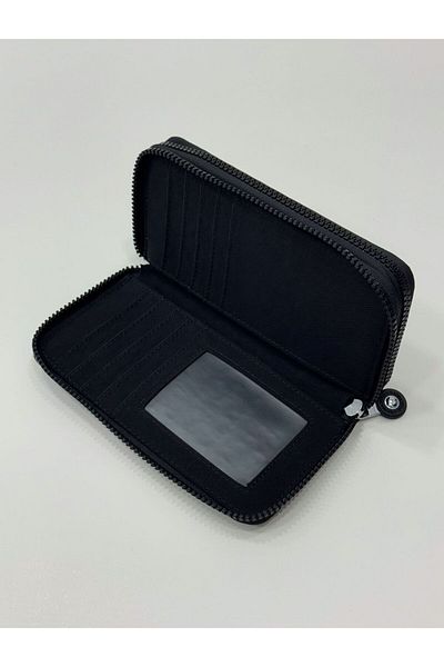 Sanmorris Women's Crinkle Model Black Wallet with 2 Compartments, Metal Zipper, Card Holder and Coin Compartment