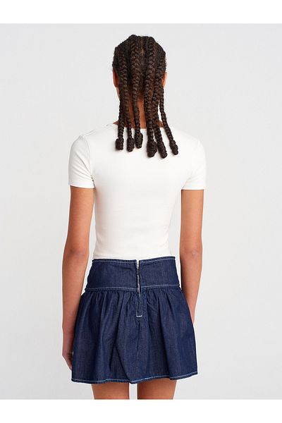 Dilvin 31704 Snap Button Short Sleeve Top-Ecru