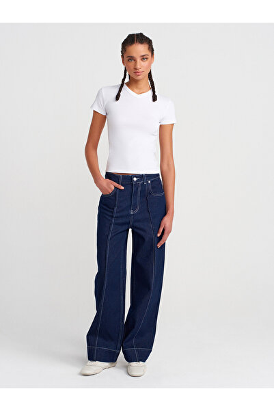 Dilvin 31673 V-Neck T-Shirt-White