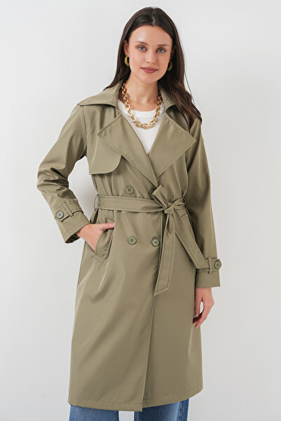 Merterium Trenci de damă cu guler dublu și curea în talie