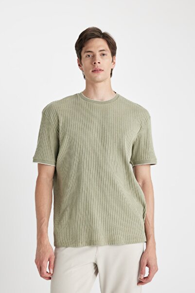 DeFacto Ribbed Short Sleeve Crew Neck T-Shirt - D3972ax24sm