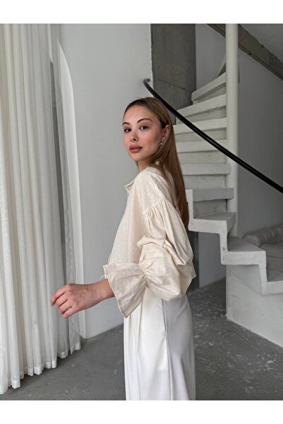 Fives Βαμβακερό λινό υφασμάτινο γυναικείο πουκάμισο με λεπτομέρεια μανίκι