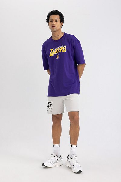 DeFacto NBA Los Angeles Lakers Boxy Fit Short Sleeve T-Shirt - Crew Neck S9221AZ24SM