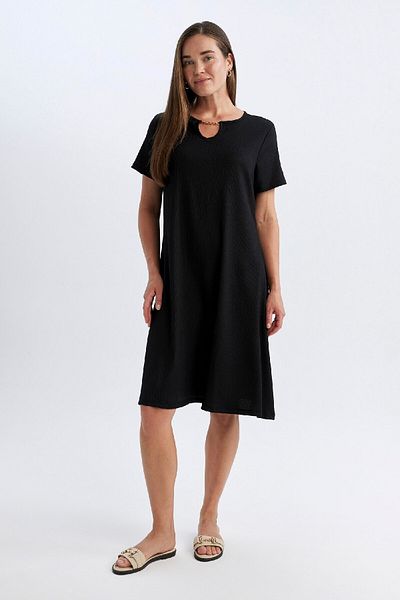 DeFacto Regular Fit Apaş Kragen Basic Plain Bürümcük Kurzarm Midi Kleid
