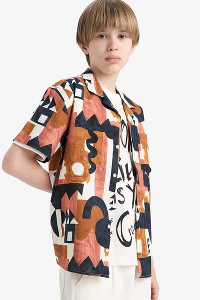 DeFacto New Season Boy's Oversize Wide Fit Patterned Short Sleeve Shirt