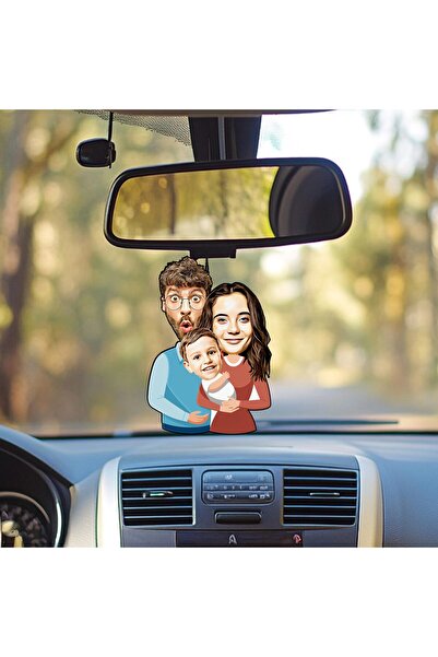 EJOYA Kişiye Özel Fotoğraflı Güzel Ailemiz Karikatür Araba Dikiz Ayna Süsü 114947