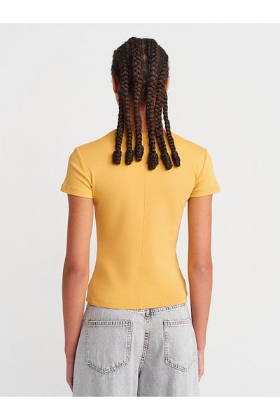 Dilvin 31673 V-Neck T-Shirt-Mustard