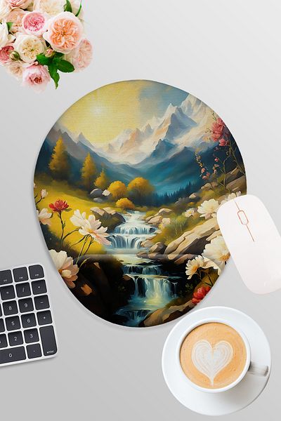 qoeuyl boutique Nature Themed Landscape Printed Gamer Gaming Oval Wrist Support Mousepad