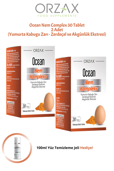 Ocean Nem Complex 30 Tablet Yumurta Kabuğu Zarı (Akgünlük-Zerdeçal Ekstresi) 2 ADET + 100ml Jel Hediye