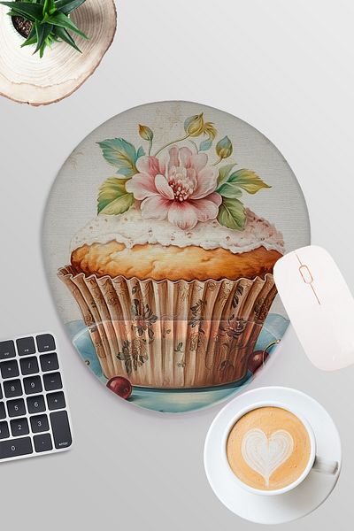 qoeuyl boutique Vintage Muffin Printed Gamer Gaming Oval Wrist Support Mousepad