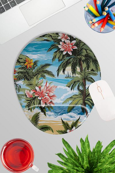 qoeuyl boutique Tropical Coast No:2 Printed Gamer Gaming Οβάλ ποντίκι με υποστήριξη καρπού