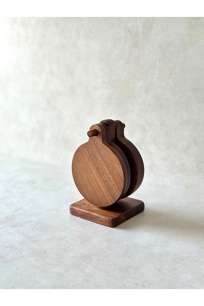 Dekorzdükkan 4-Piece Acacia Stand Coasters & Trivets