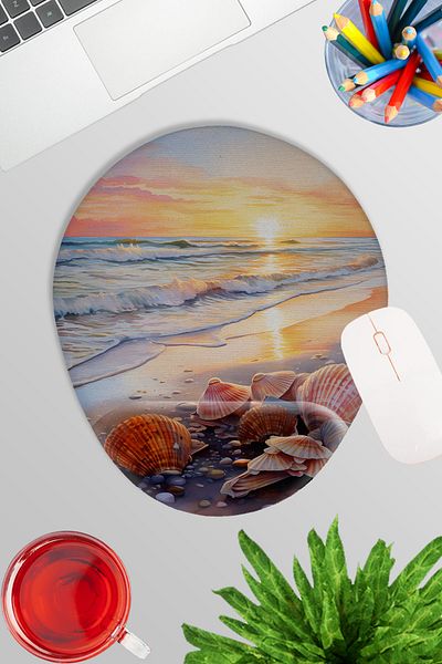 qoeuyl boutique Sunset Beach Printed No:1 Gamer Gaming Oval Wrist Support Mousepad