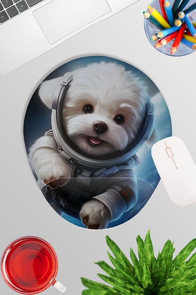 qoeuyl boutique Câini astronaut drăguți No:2 Gamer Gaming Mousepad oval cu suport pentru încheietura mâinii