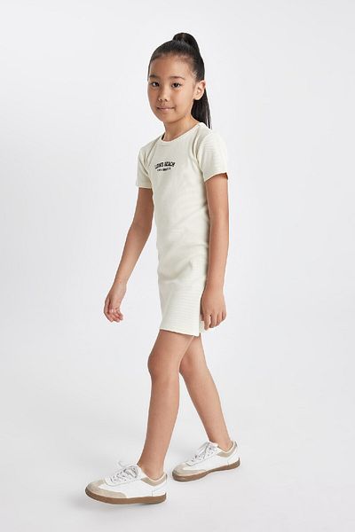 DeFacto Girl's Printed Ribbed Camisole Short Sleeve Dress D4105A824Hs