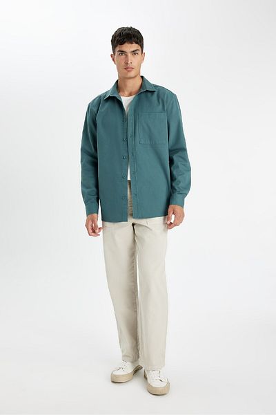 DeFacto Relax Fit Cotton Basic μονόχρωμο μακρυμάνικο πουκάμισο D1651ax24au