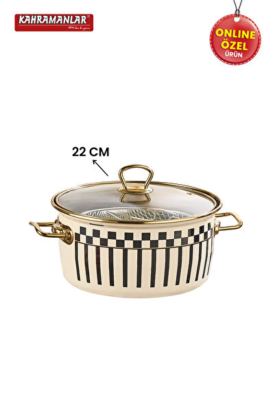 Kahramanlar Prime Cream Emaye Kızartma Tenceresi 22 CM