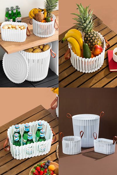 Porsima 4316 White 3-Piece Basket Set – Bathroom Kitchen Organizer, Countertop and Dirty Laundry Basket