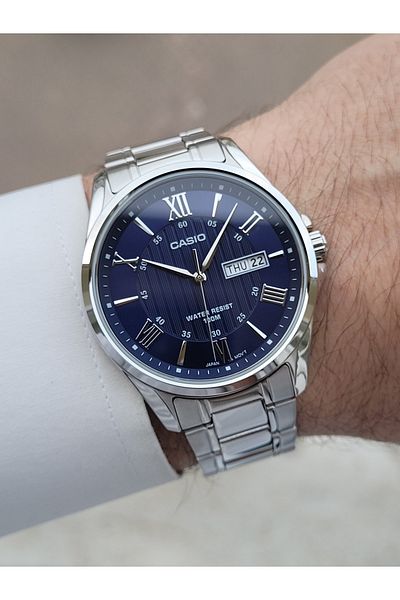 Casio Navy Blue Magic Watch - Men's Wristwatch Silver Color Guaranteed