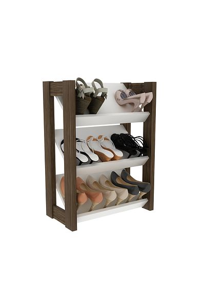 pilati Modern 3-Shelf Shoe Rack for Living Rooms and Home, Brown with White