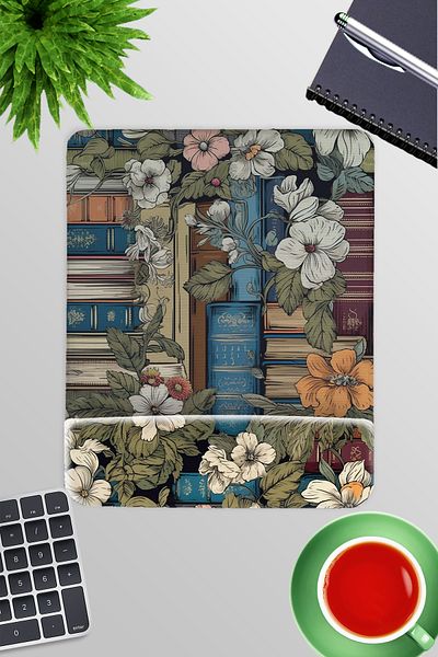 qoeuyl boutique Flower and Books No:2 Gamer Gaming Rectangle Wrist Support Mousepad