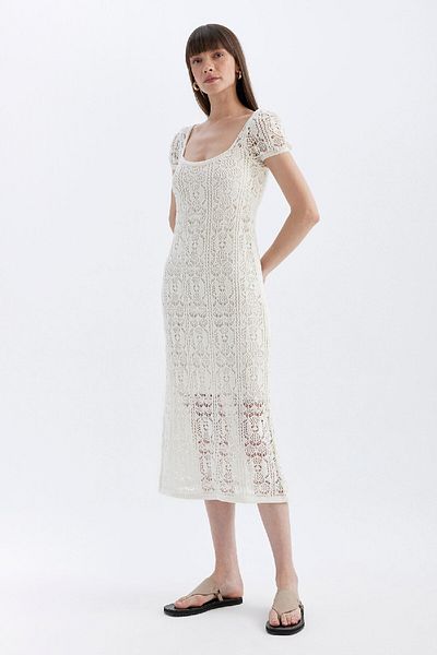 DeFacto Round Neck Short Sleeve Lace Midi Dress A8054Ax24Hs