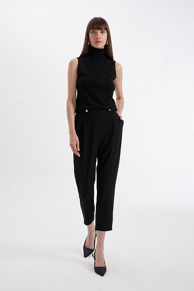 DeFacto High Waist Black Chino Pants - Carrot Fit with Straight Pockets D3892Ax24Au