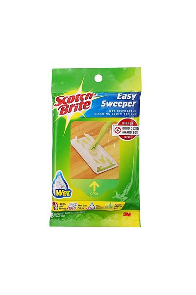 3M Scotch-Brite Easy Sweeper Wet Disposable Cleaning Cloth Refill (28 x 21 cm, Pack of 8)