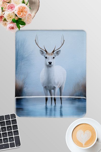 qoeuyl boutique White Deer Deer Winter Gamer Gaming Rectangular Wrist Support Mousepad