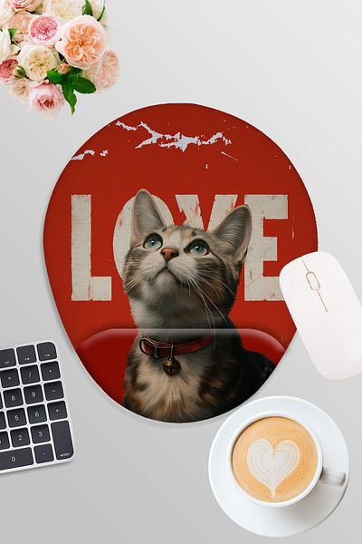 qoeuyl boutique Cute Cats No:3 Love Printed Gamer Gaming Oval Wrist Support Mousepad